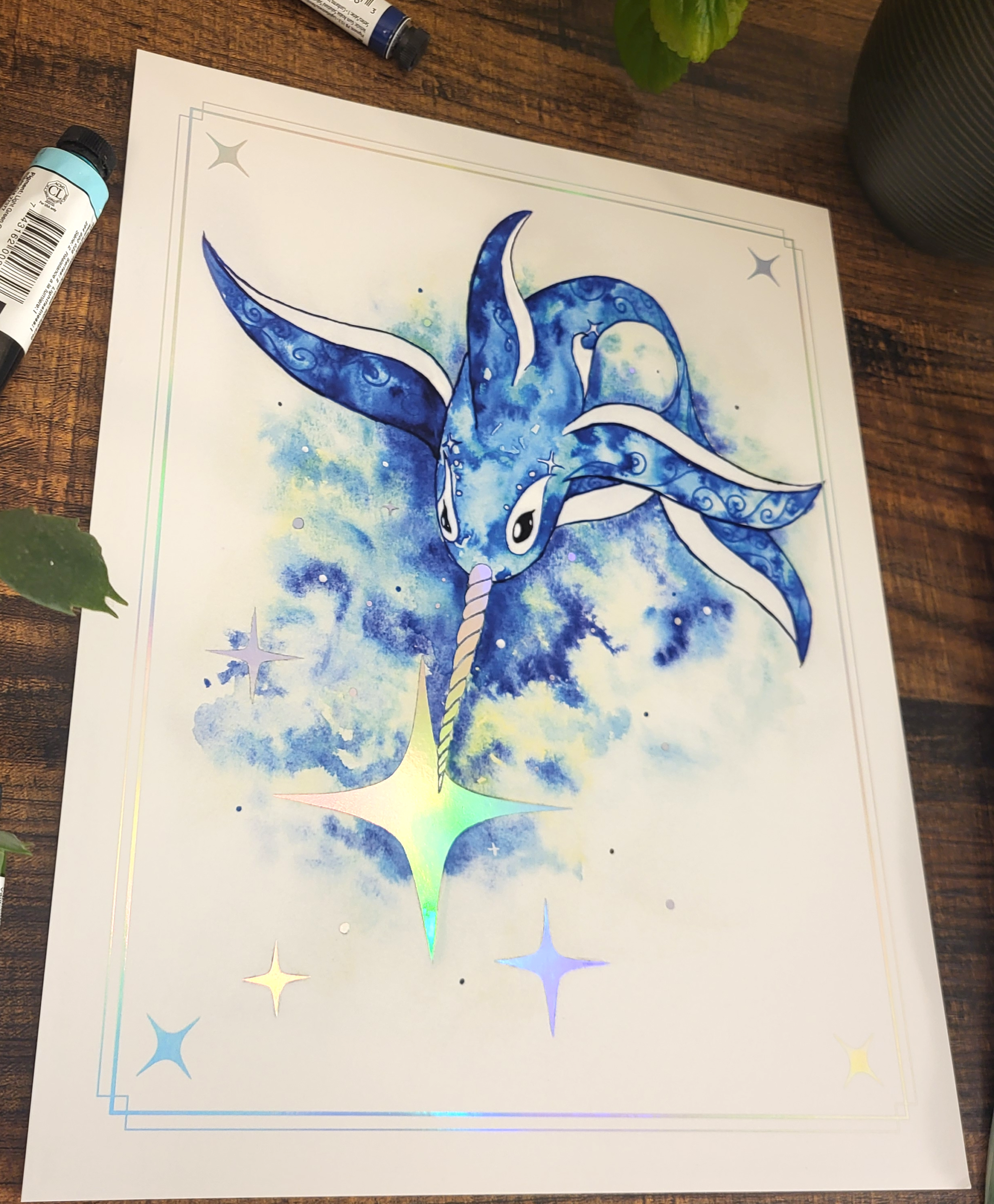 Whale in blue Holo print